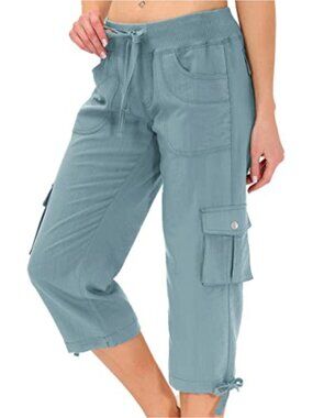 Womens Cargo Hiking Capri Pants Lightweight 6 Pocket Athletic Outdoor